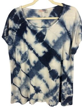 Fresh Produce Casual Oversized Comfy Tie Dye Short Sleeve Top OS Blue White